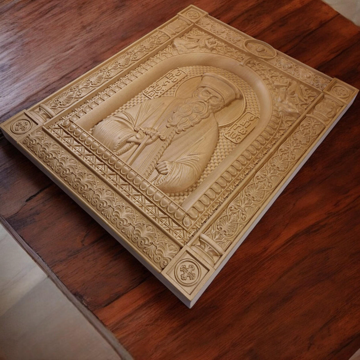 Saint Kosmas the Aetolian Wooden Carved Handmade Christian Icon. Byzantine Greek Orthodox Home Art Decor.