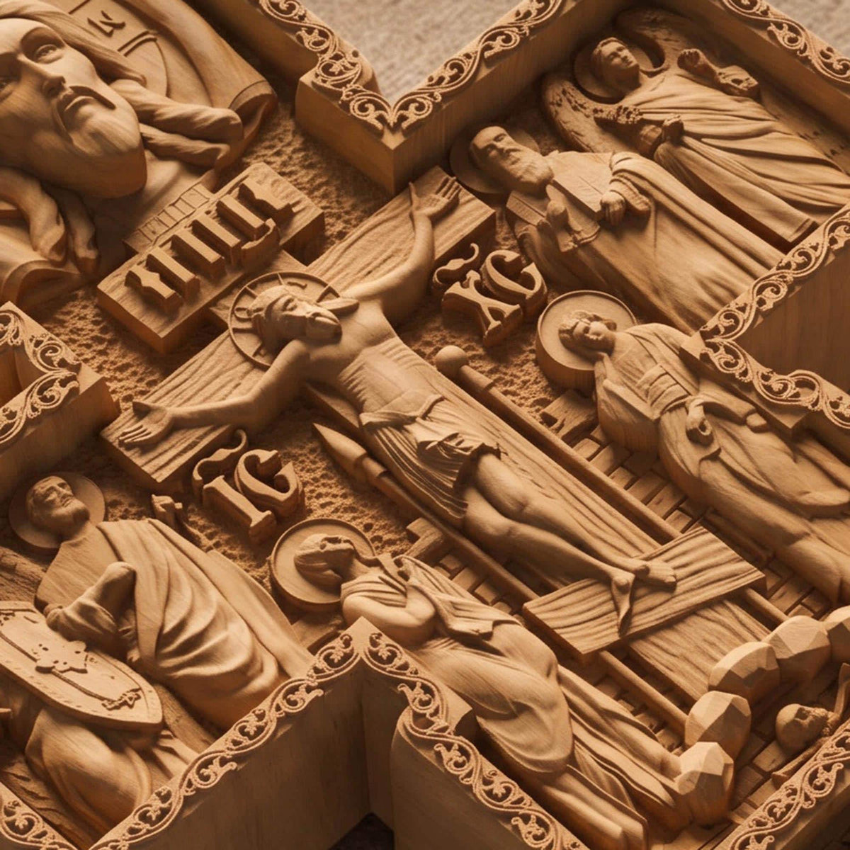 Hand Carved Cross No 15 | Wood Byzantine Greek Christian Wall Art Cretan Holy Carvings