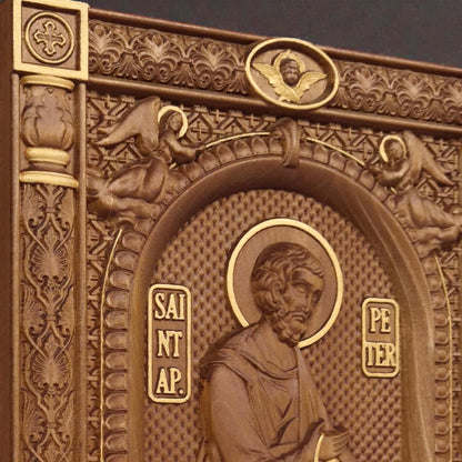 Saint Peter the Apostle Wooden Carved Handmade Christian Icon. Byzantine Greek Orthodox Home Art Decor.
