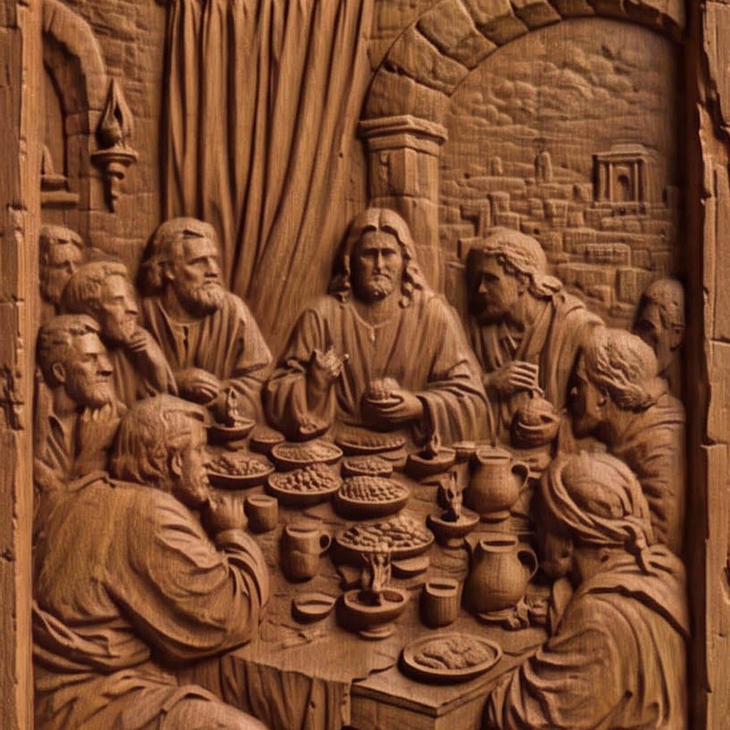 The Last Supper Wooden Carved Handmade Christian Icon  Byzantine Greek Orthodox Home Decor Cretan Holy Carvings