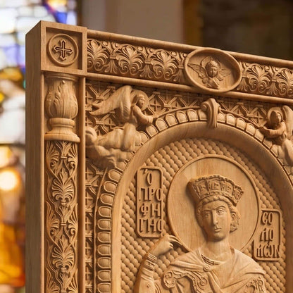 Prophet Solomon Wooden Carved Handmade Christian Icon Left Side Natural Wood Color Cretan Holy Carvings