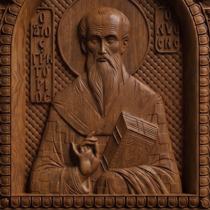 Saint Gregory of Nyssa Wooden Carved Handmade Christian Icon | Byzantine Greek Orthodox Home Art Decor