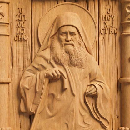 Αγιος Ιωσηφ Ησυχαστης Ορθόδοξη Βυζαντινη Ξυλογλυπτη Εικονα Front Side Natural Wood Color Cretan Holy Carvings