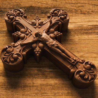 Hand Carved Cross No 7 | Wood Byzantine Greek Christian Wall Art Cretan Holy Carvings