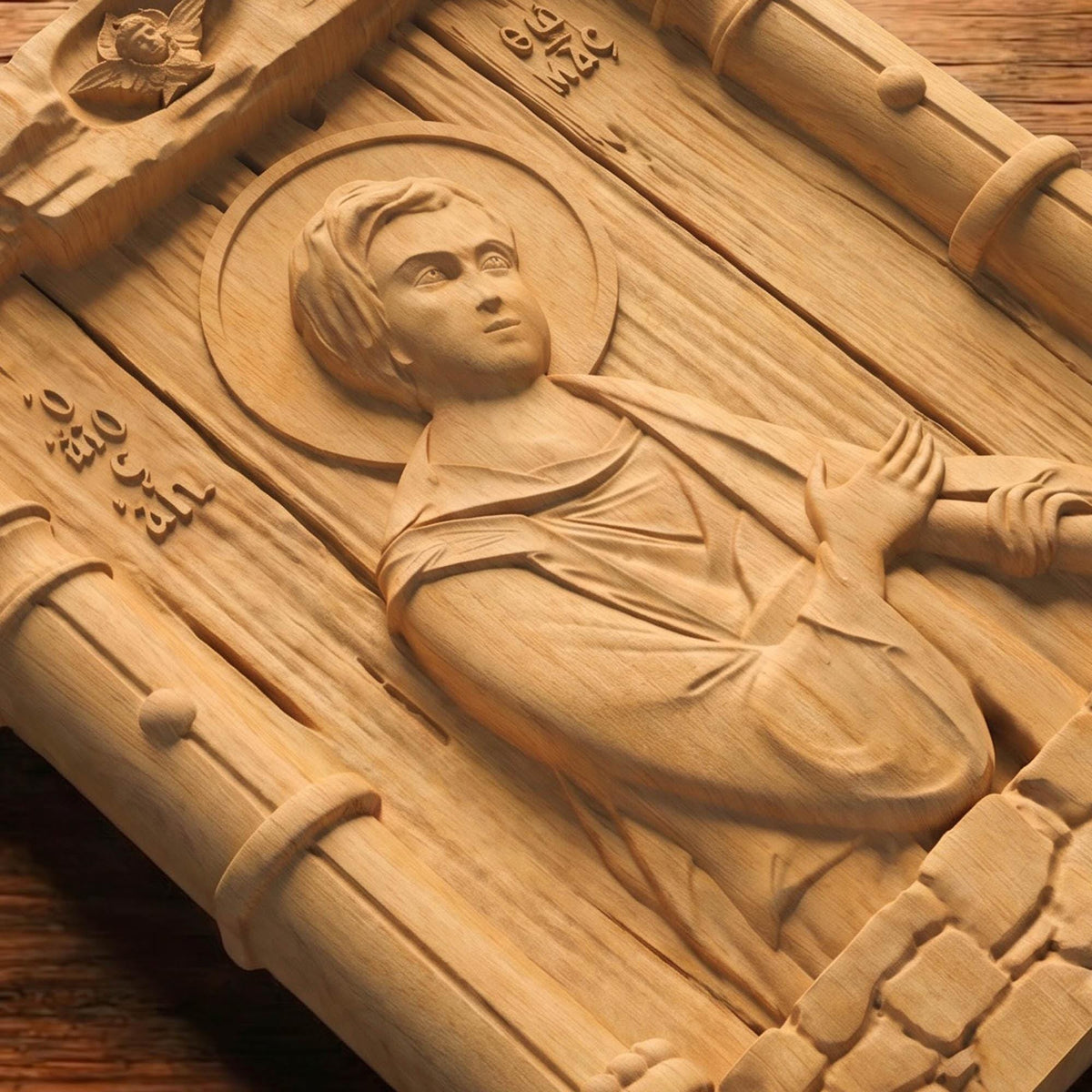 Saint Thomas the Apostle Wooden Carved Handmade Christian Icon Patron Saint of Architects and Builders Cretan Holy Carvings