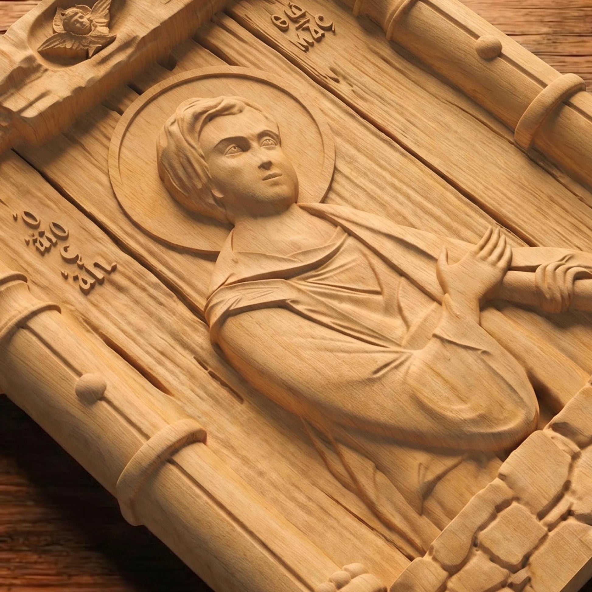 Saint Thomas the Apostle Wooden Carved Handmade Christian Icon Patron Saint of Architects and Builders Cretan Holy Carvings
