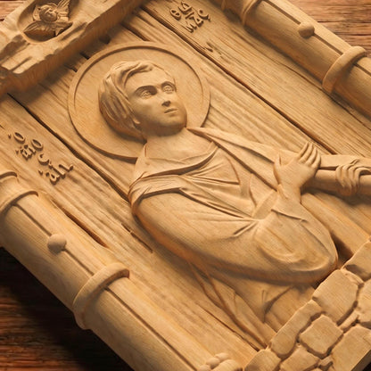 Saint Thomas the Apostle Wooden Carved Handmade Christian Icon Patron Saint of Architects and Builders Cretan Holy Carvings