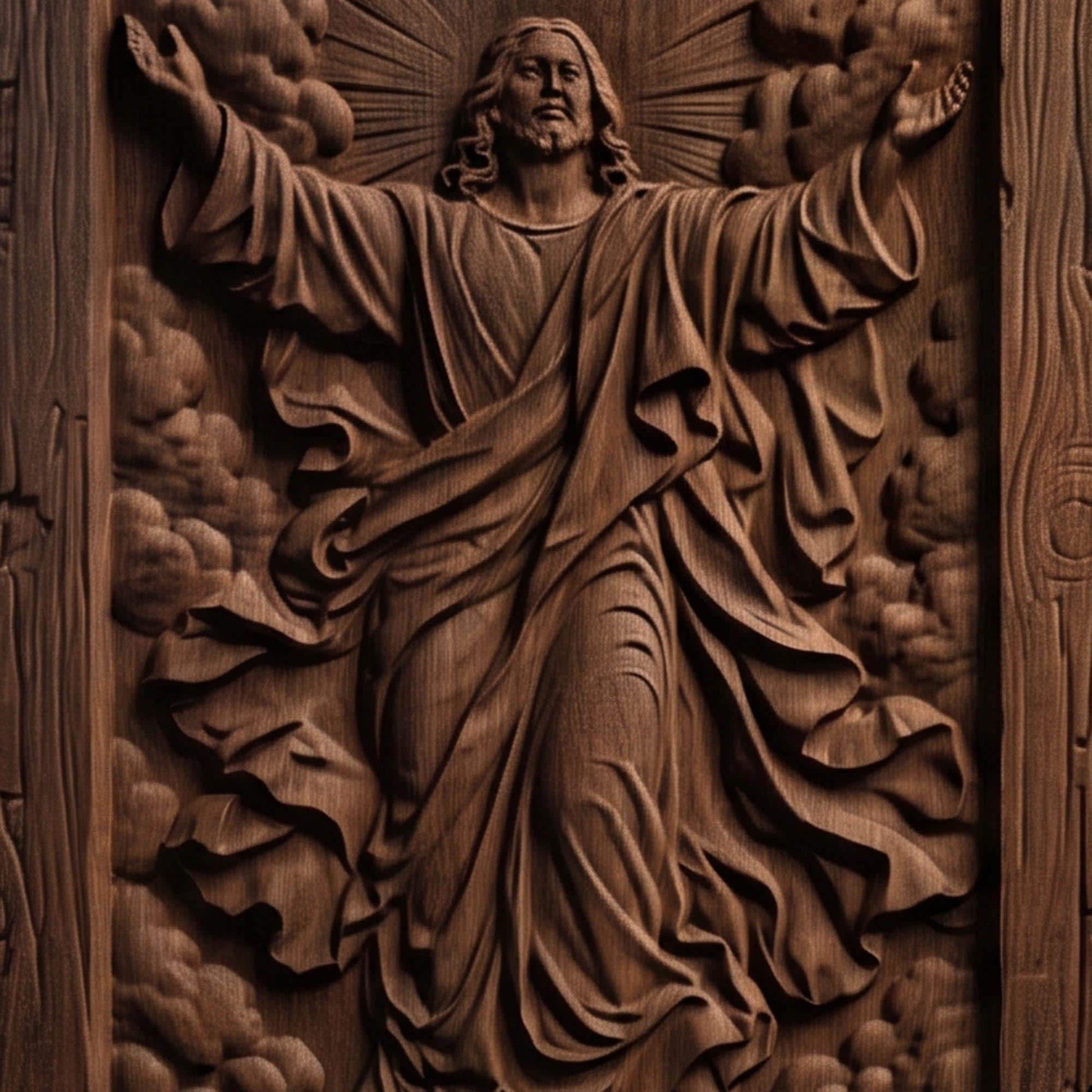 Jesus Christ Ascension Wooden Carved Handmade Christian Icon  Byzantine Greek Orthodox Home Decor Cretan Holy Carvings