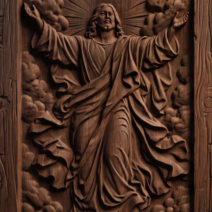 Jesus Christ Ascension Wooden Carved Handmade Christian Icon  Byzantine Greek Orthodox Home Decor Cretan Holy Carvings