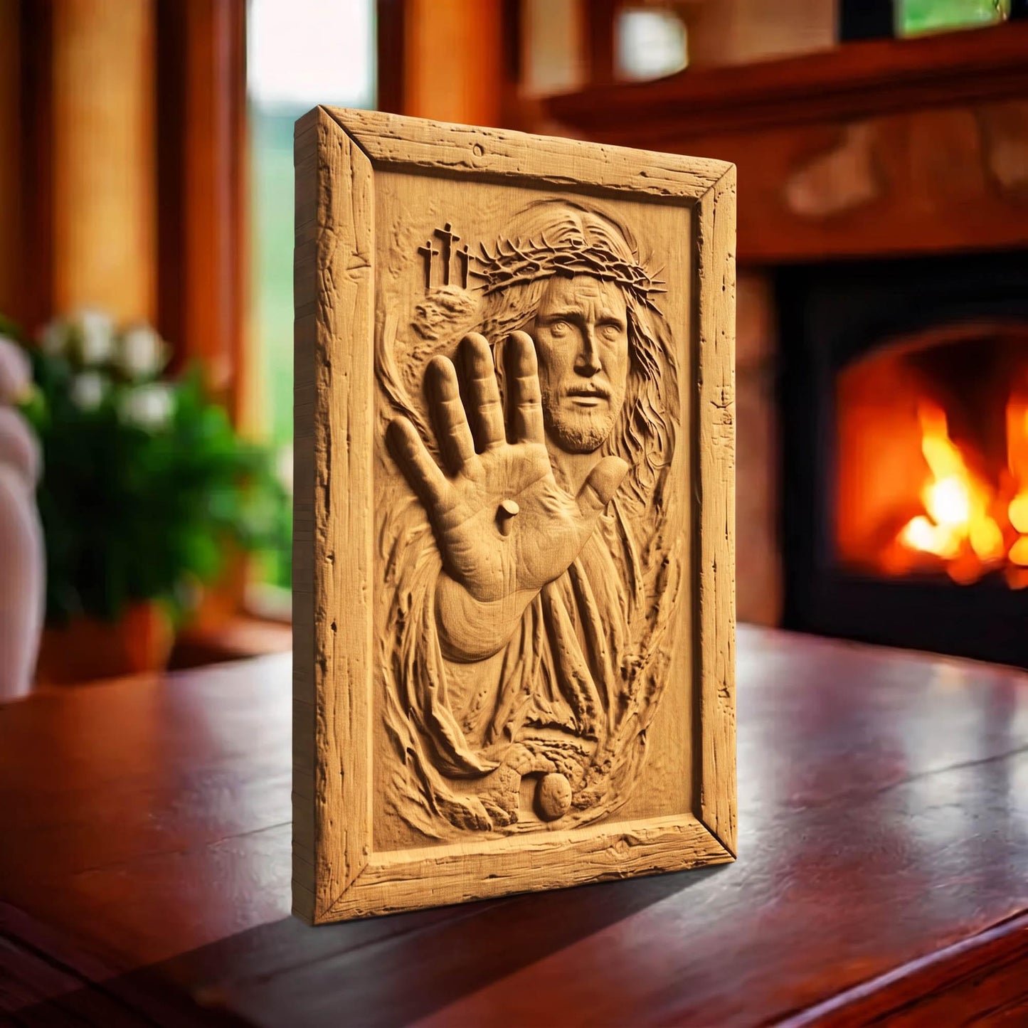 Jesus Christ Wound Wooden Carved Handmade Christian Icon  Byzantine Greek Orthodox Home Art Decor Cretan Holy Carvings