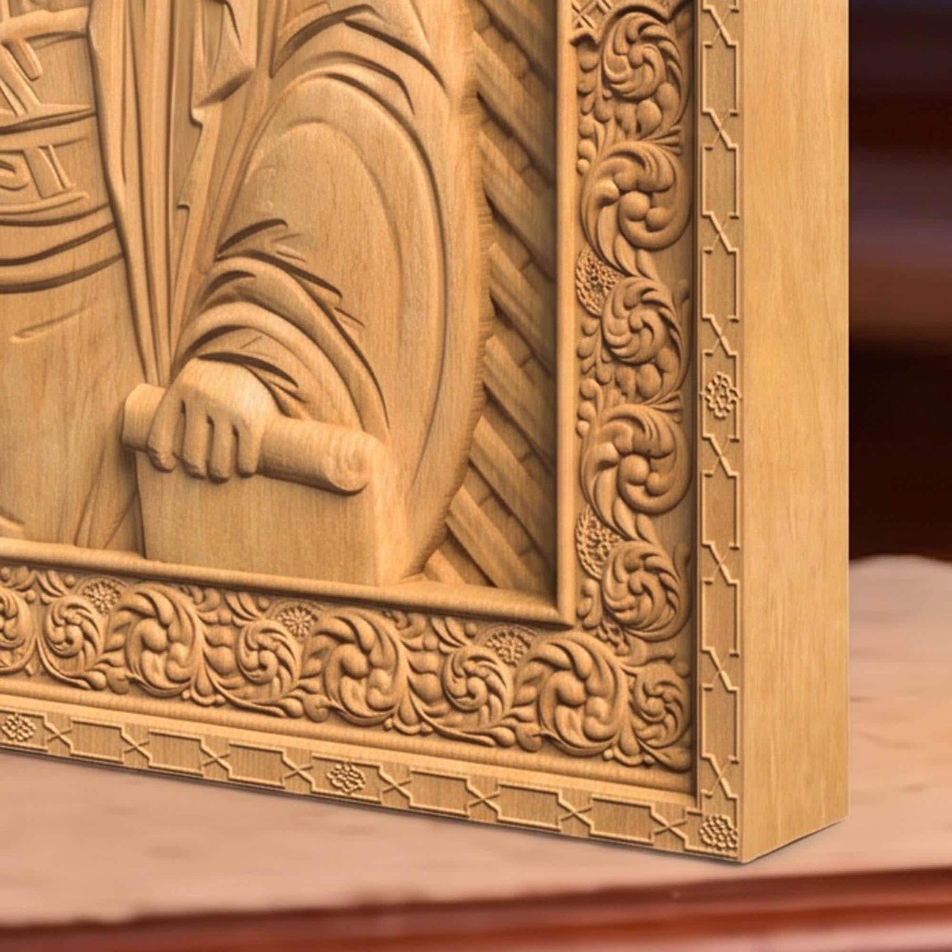 Prophet Jeremiah Wooden Carved Handmade Christian Icon | Byzantine Greek Orthodox Home Art Decor