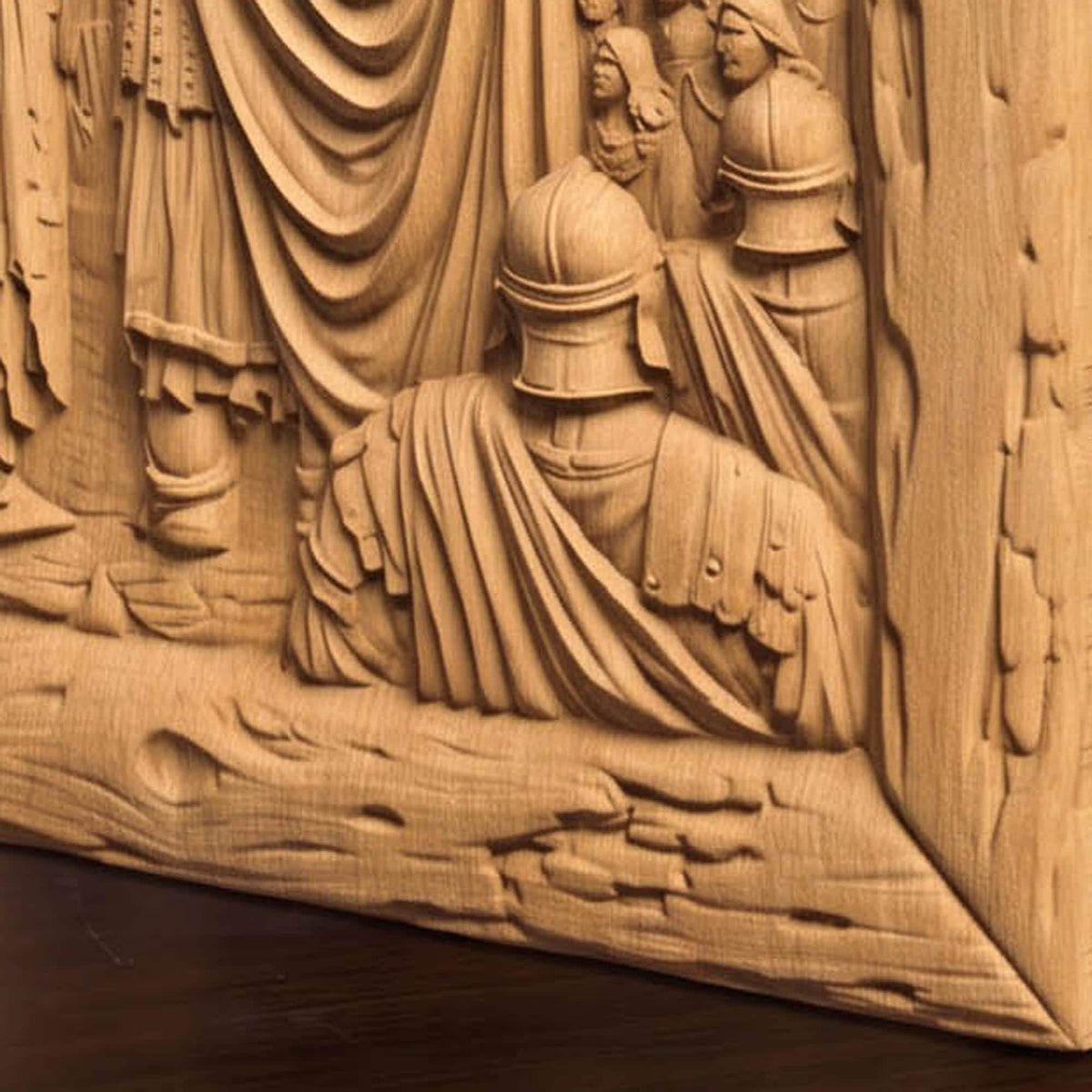Jesus Christ in Front of the Condemning Crowd Wooden Carved Handmade Christian Icon  Byzantine Greek Orthodox Home Decor Cretan Holy Carvings