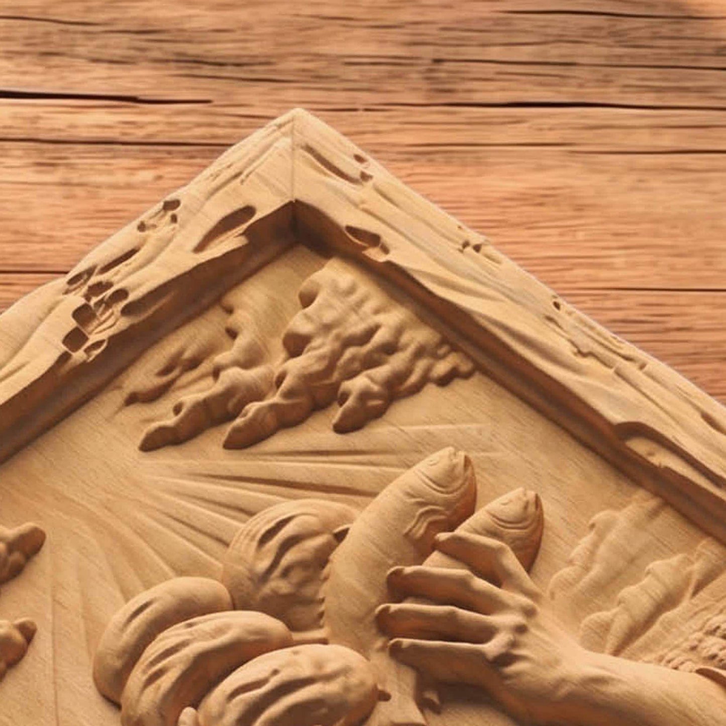 Jesus Christ Feeds the 5000 Wooden Carved Handmade Christian Icon  Byzantine Greek Orthodox Home Decor Cretan Holy Carvings