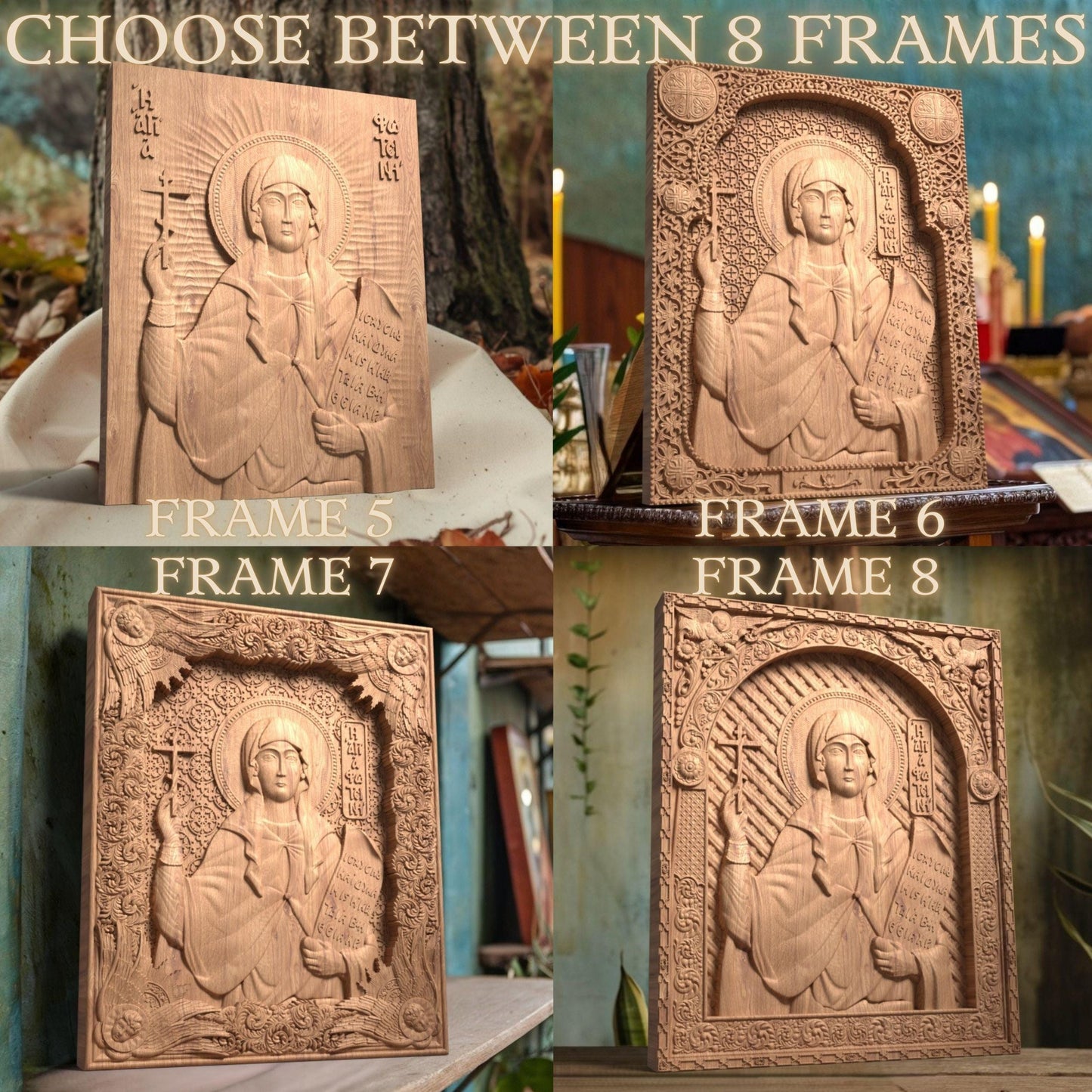 Saint Fotini Wooden Carved Handmade Christian Icon. Byzantine Greek Orthodox Home Art Decor.