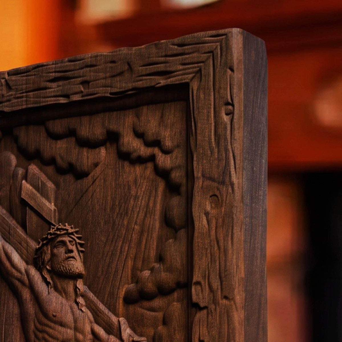 Jesus Crusifixion Wooden Carved Handmade Christian Icon  Byzantine Greek Orthodox Home Art Decor Cretan Holy Carvings