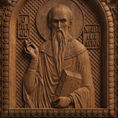 Saint Charalambos Wooden Carved Handmade Christian Icon | Byzantine Greek Orthodox Home Art Decor