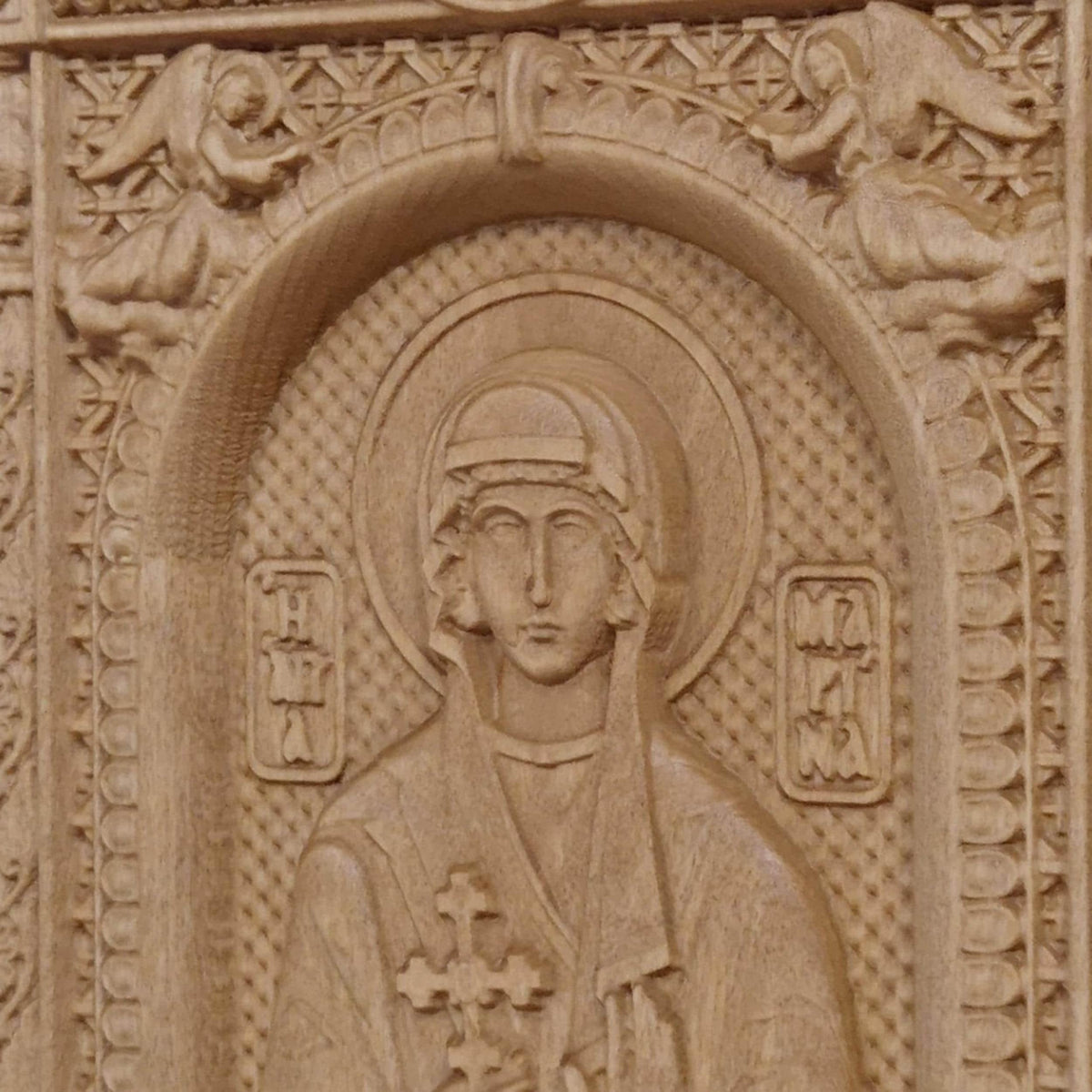 Saint Marina Wooden Carved Handmade Christian Icon. Byzantine Greek Orthodox Home Art Decor.