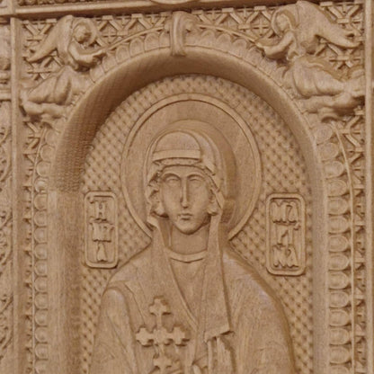 Saint Marina Wooden Carved Handmade Christian Icon. Byzantine Greek Orthodox Home Art Decor.