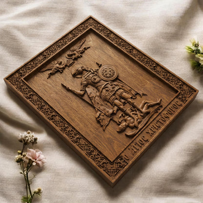 Saint Christopher the Dog Head Wooden Carved Handmade Christian Icon. Byzantine Greek Orthodox Home Decor.