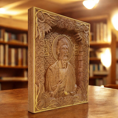 Saint Andrew the Apostle Wooden Carved Handmade Christian Icon. Byzantine Greek Orthodox Home Art Decor.