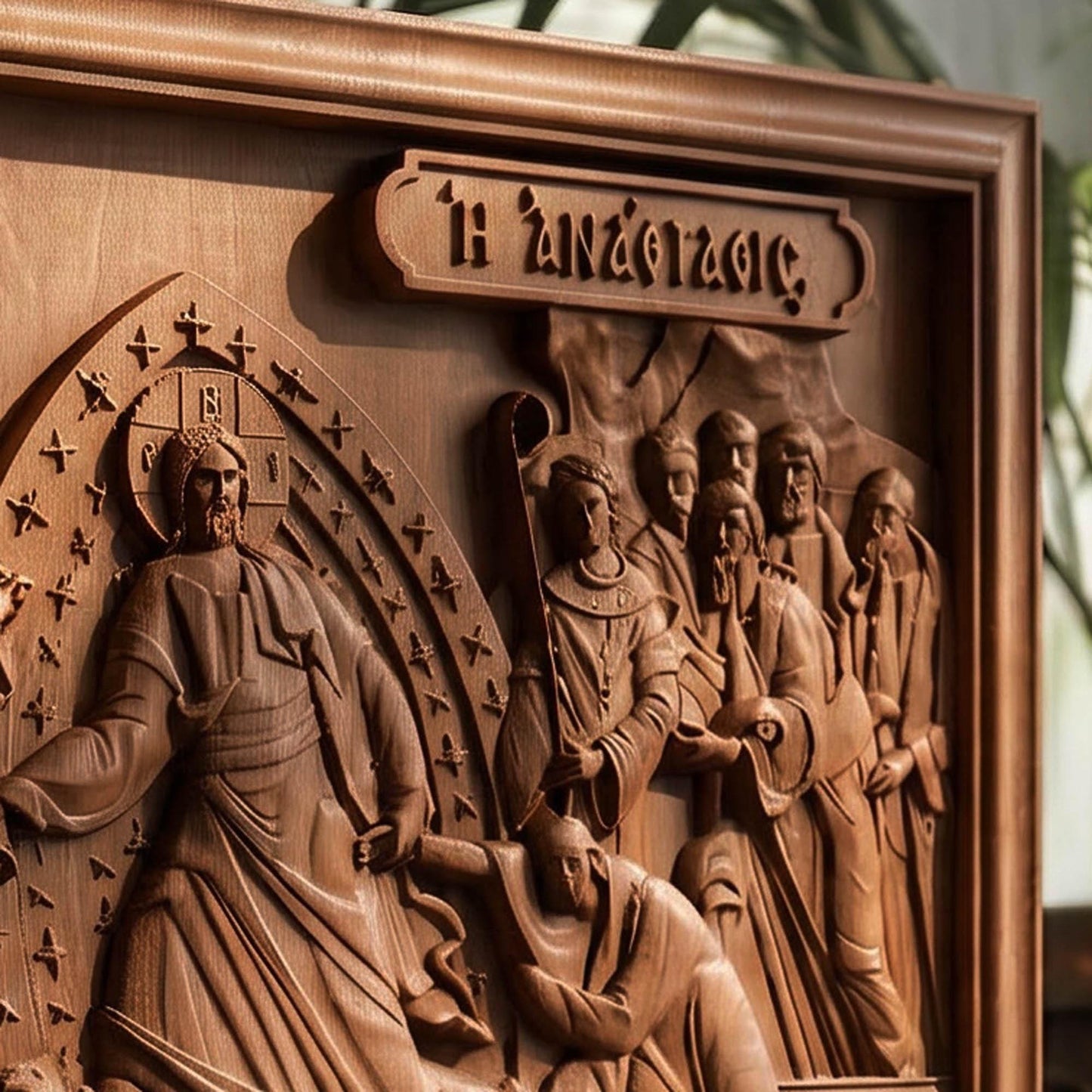 The Resurrection of Jesus Christ Wooden Carved Handmade Christian Icon | Byzantine Greek Orthodox Home Art Decor | Cretan Holy Carvings