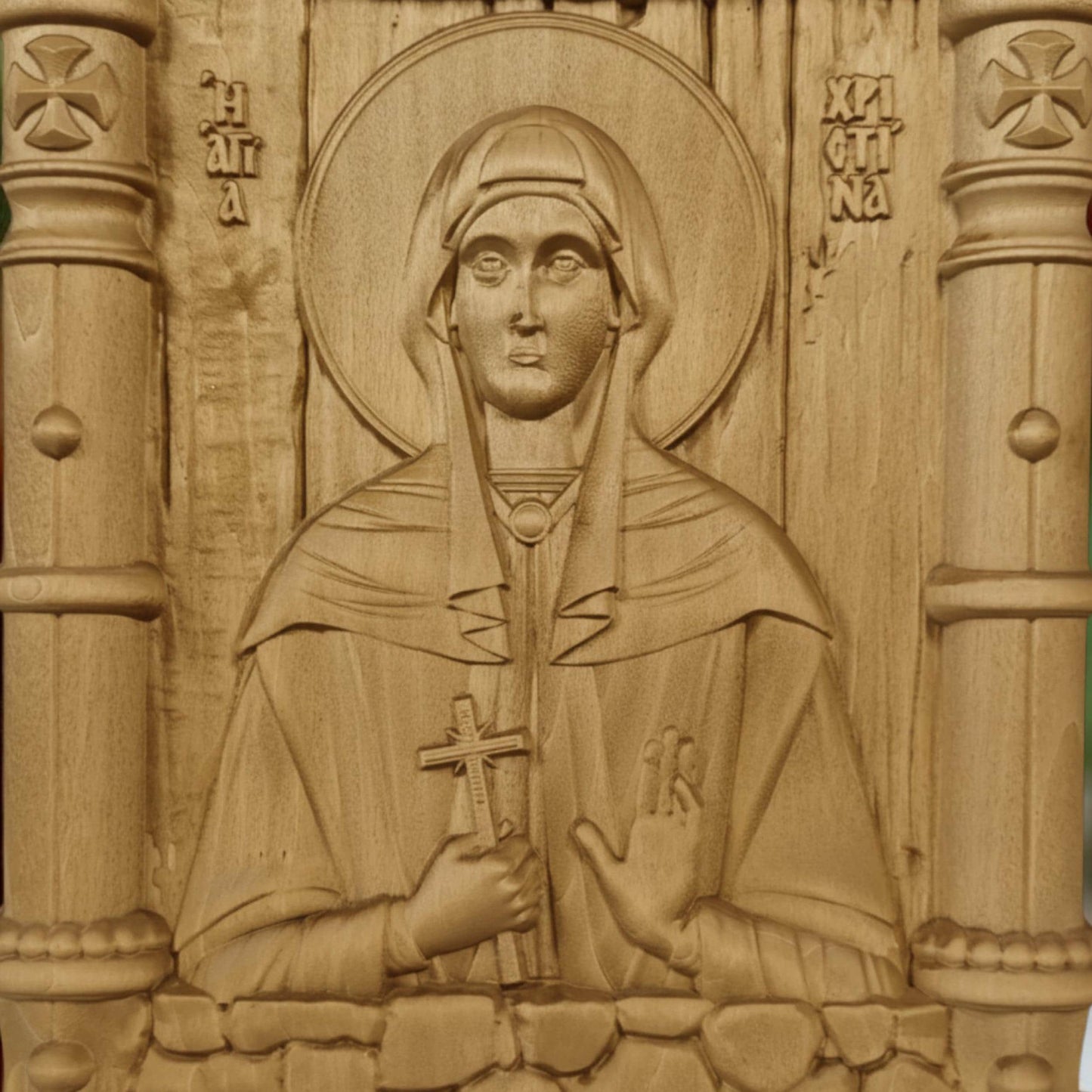 Saint Christina Wooden Carved Handmade Christian Icon. Byzantine Greek Orthodox Home Art Decor.