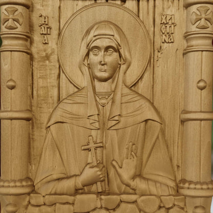 Saint Christina Wooden Carved Handmade Christian Icon. Byzantine Greek Orthodox Home Art Decor.