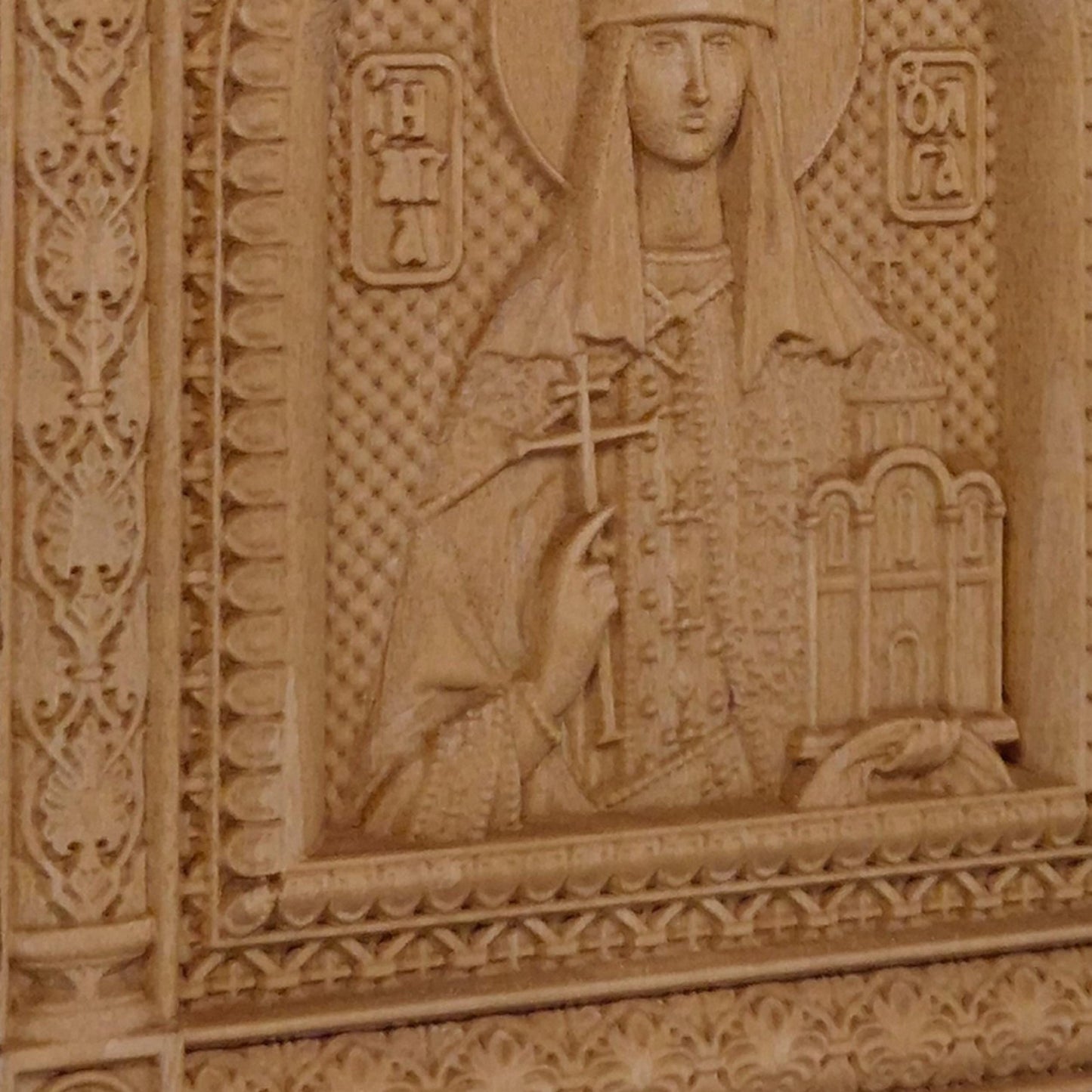Saint Olga Wooden Carved Handmade Christian Icon. Byzantine Greek Orthodox Home Art Decor.