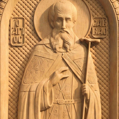 Saint Savvas the Sanctified Wooden Carved Handmade Christian Icon | Byzantine Greek Orthodox Home Art Decor