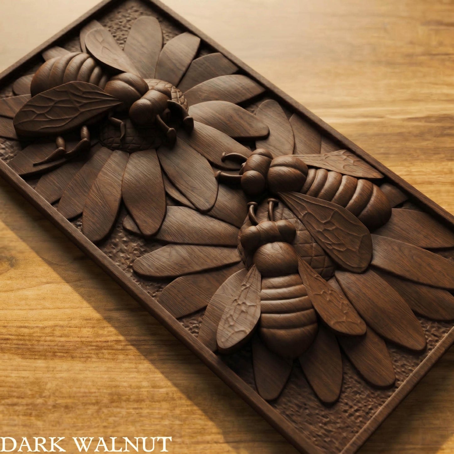 Bees Panel Framed Bas Relief | Wooden Bees Carving | Sculptural Gift Idea
