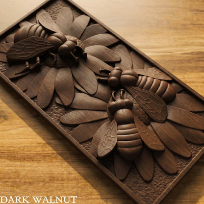 Bees Panel Framed Bas Relief | Wooden Bees Carving | Sculptural Gift Idea