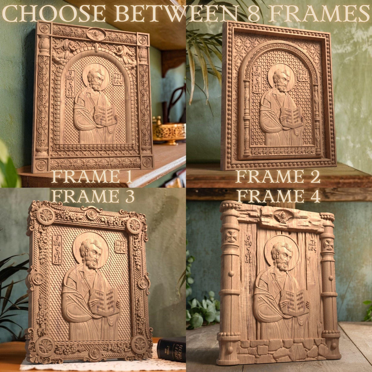 Mark the Evangelist Wooden Carved Handmade Christian Icon. Byzantine Greek Orthodox Home Art Decor.