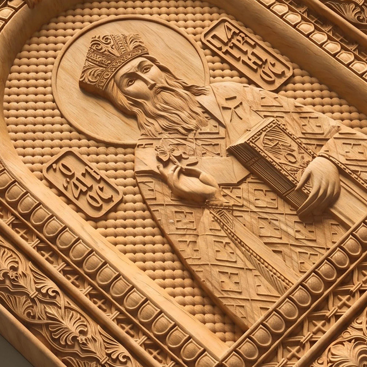 Saint Patrick Patron Saint of Ireland Wooden Carved Handmade Christian Icon | Byzantine Greek Orthodox Home Art Decor