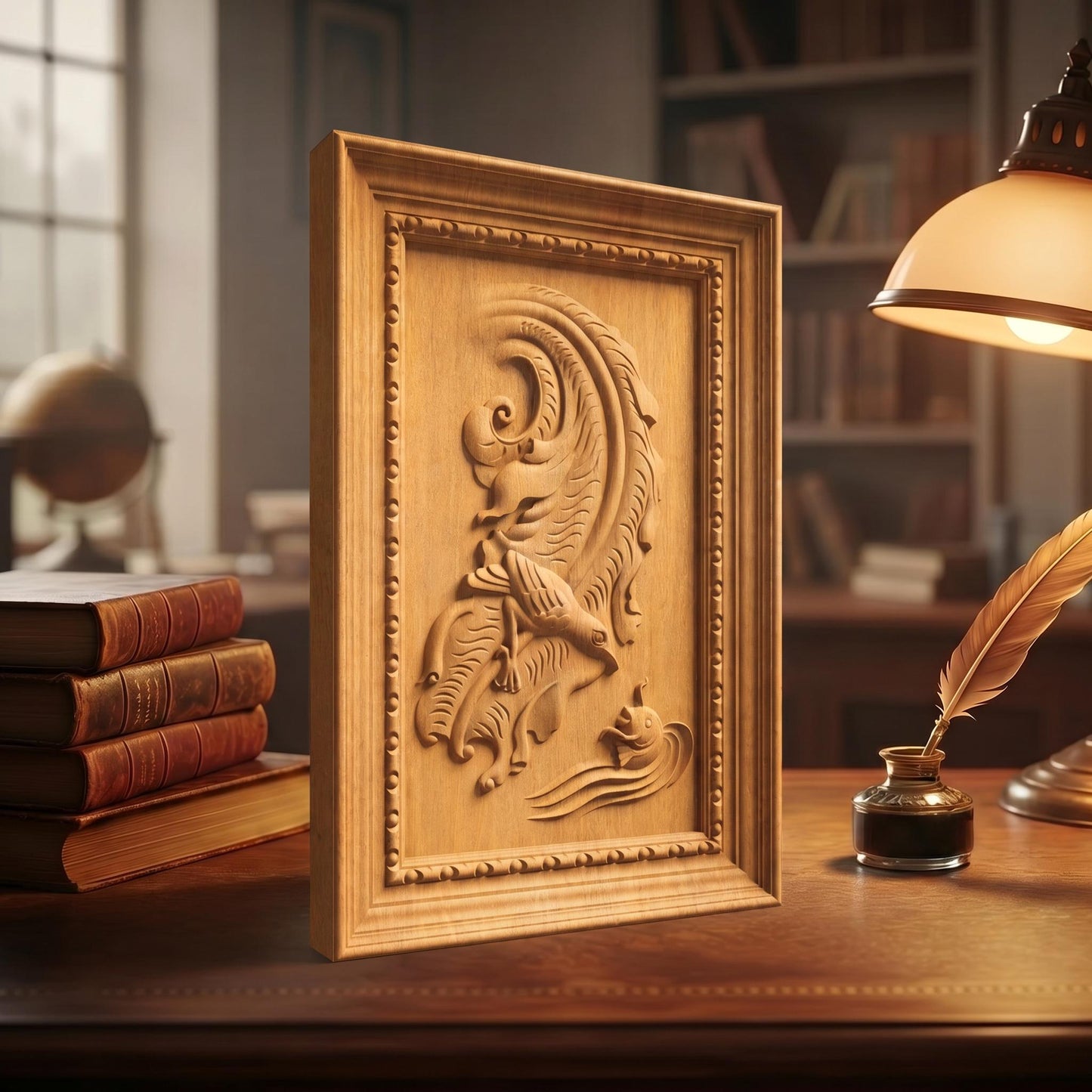 Bird and Fish Wooden Bas Relief | Wood Panel Art | Sculptural Gift Idea
