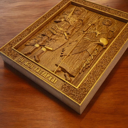 Αρχάγγελοι Μιχαήλ και Γαβριήλ Ξυλόγλυπτη Εικόνα.
