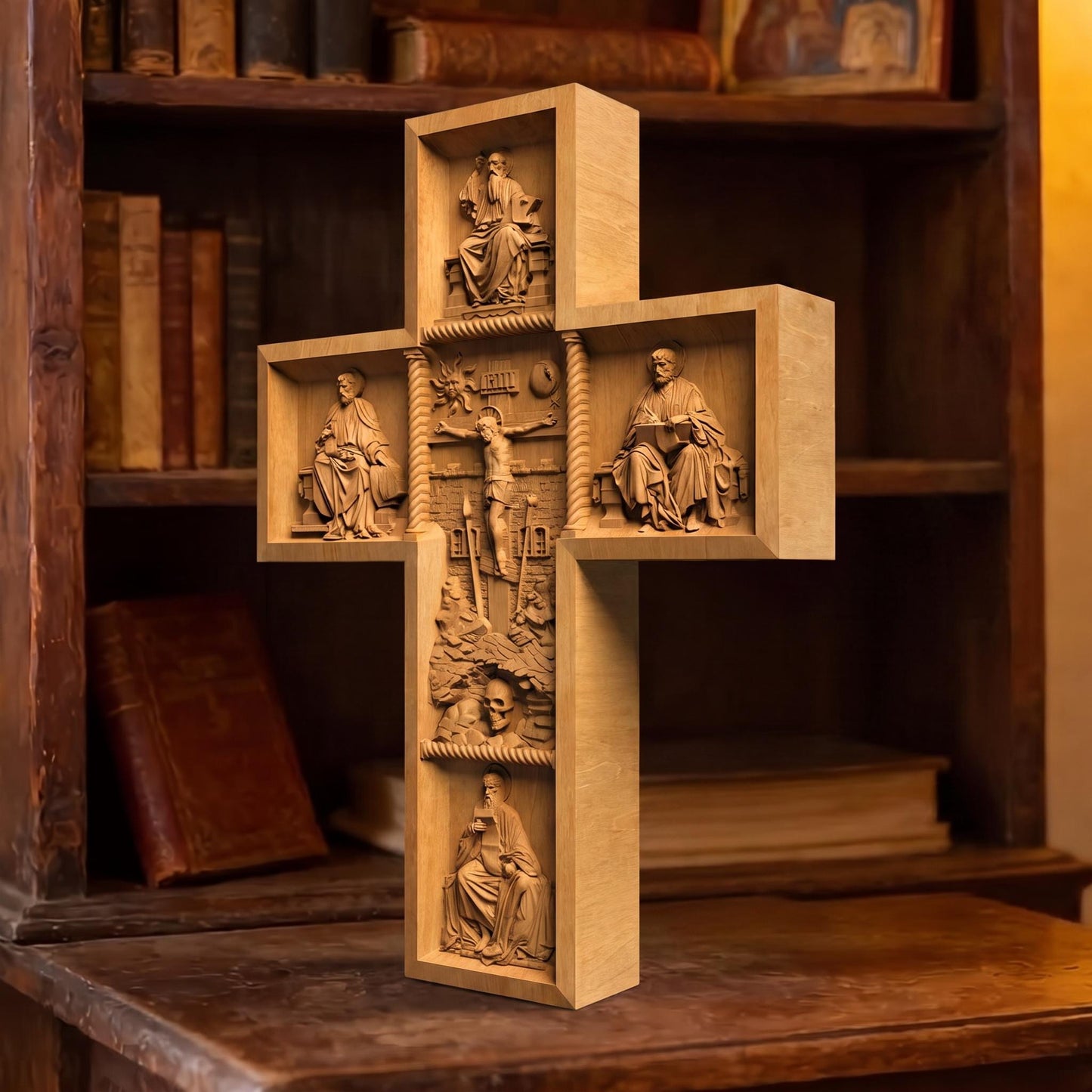Hand Carved Cross No 13 | Wood Byzantine Greek Christian Wall Art Cretan Holy Carvings