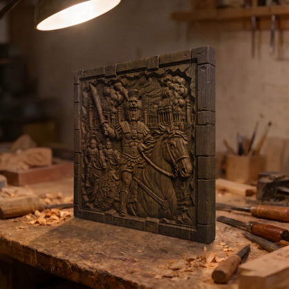 Alexander the Great 3D Wooden Bas Relief Panel Art Sculptural Gift Idea Cretan Holy Carvings