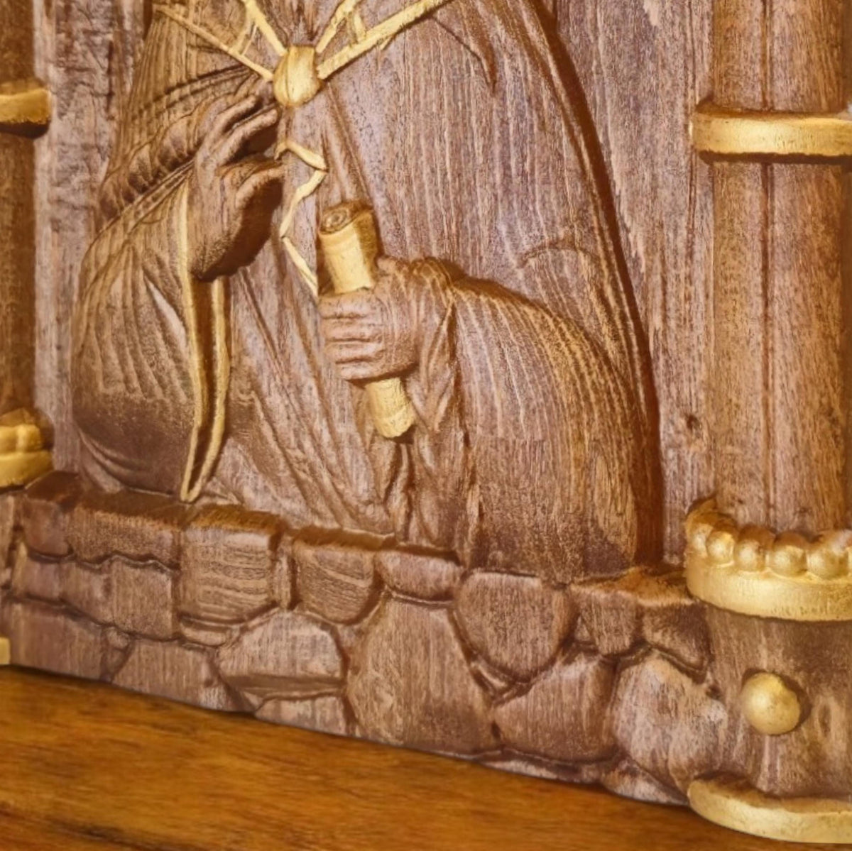 Prophet Elijah Wooden Carved Handmade Christian Icon. Byzantine Greek Orthodox Home Art Decor.