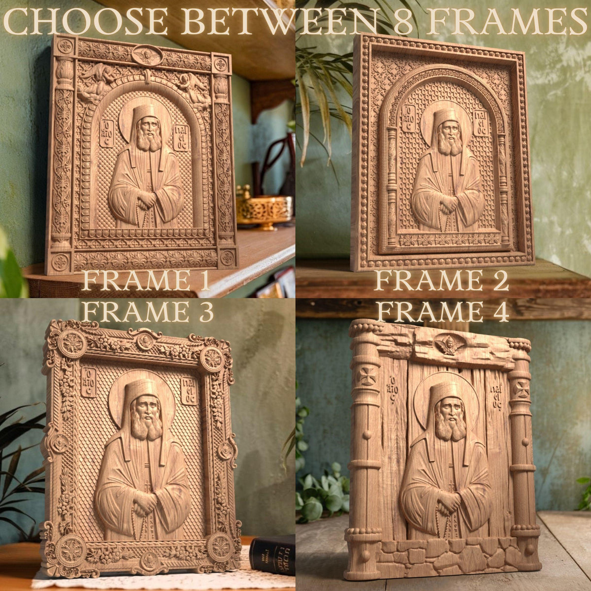 Saint Paisios of Mount Athos Wooden Carved Handmade Christian Icon. Byzantine Greek Home Decor.