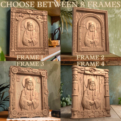 Saint Paisios of Mount Athos Wooden Carved Handmade Christian Icon. Byzantine Greek Home Decor.