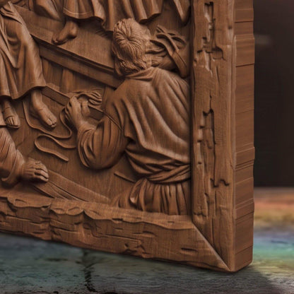 Jesus Christ Calms the Weather Wooden Carved Handmade Christian Icon  Byzantine Greek Orthodox Home Decor Cretan Holy Carvings