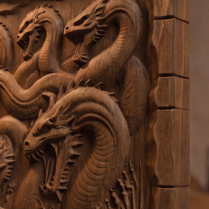 Hercules Fighting the Hydra 3D Wooden Bas Relief Panel Art Sculptural Gift Idea Cretan Holy Carvings