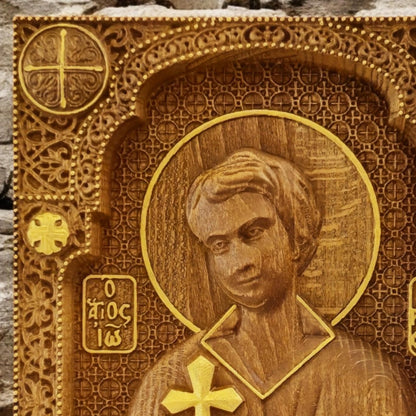 Saint John the Russian Wooden Carved Handmade Christian Icon. Byzantine Greek Orthodox Home Art Decor.