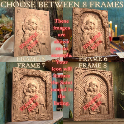 Prophet Solomon Wooden Carved Handmade Christian Icon Left Side Natural Wood Color Cretan Holy Carvings