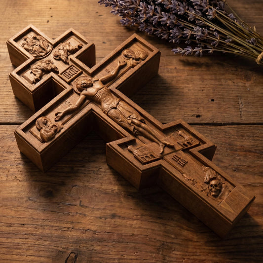Hand Carved Cross No 1 | Wood Byzantine Greek Christian Wall Art
