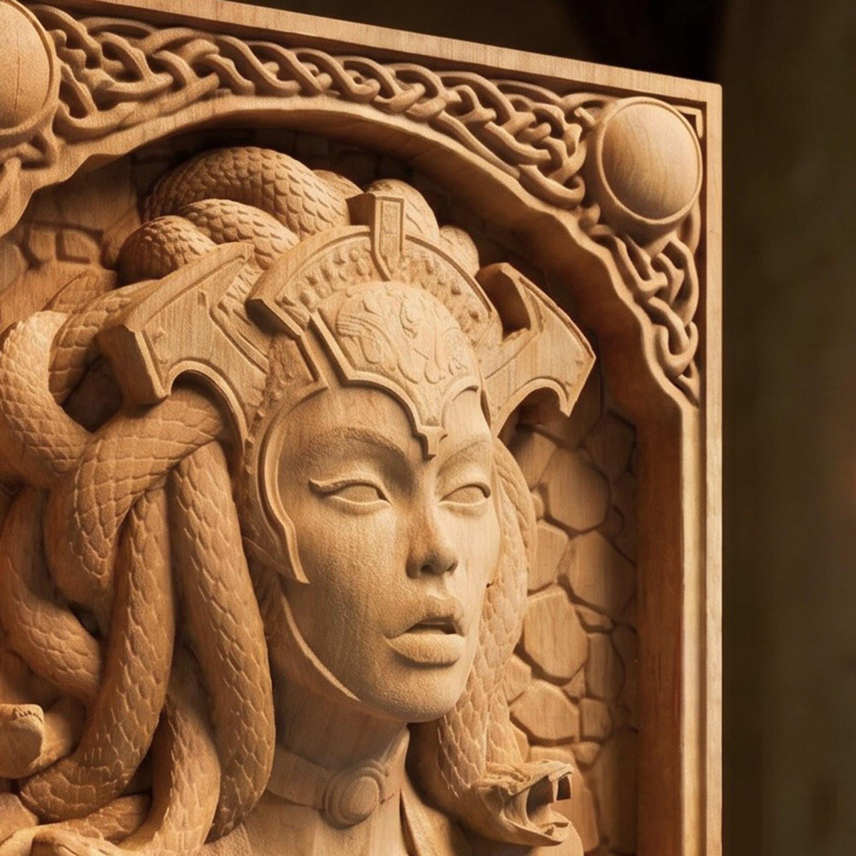 Wooden Medusa Carving | Framed Bas Relief | Sculptural Gift Idea