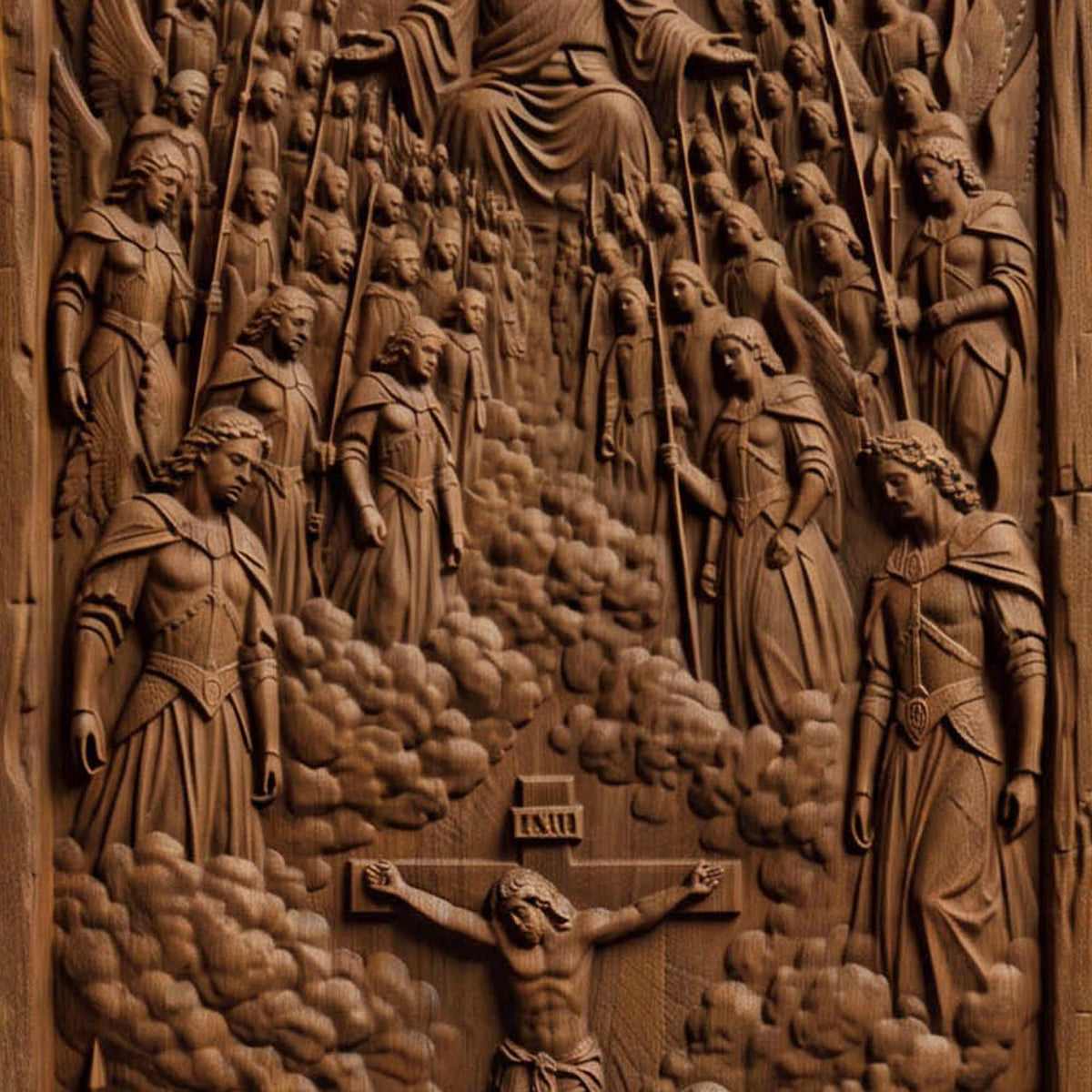The Crucifixion Wooden Carved Handmade Christian Icon  Byzantine Greek Orthodox Home Decor Cretan Holy Carvings