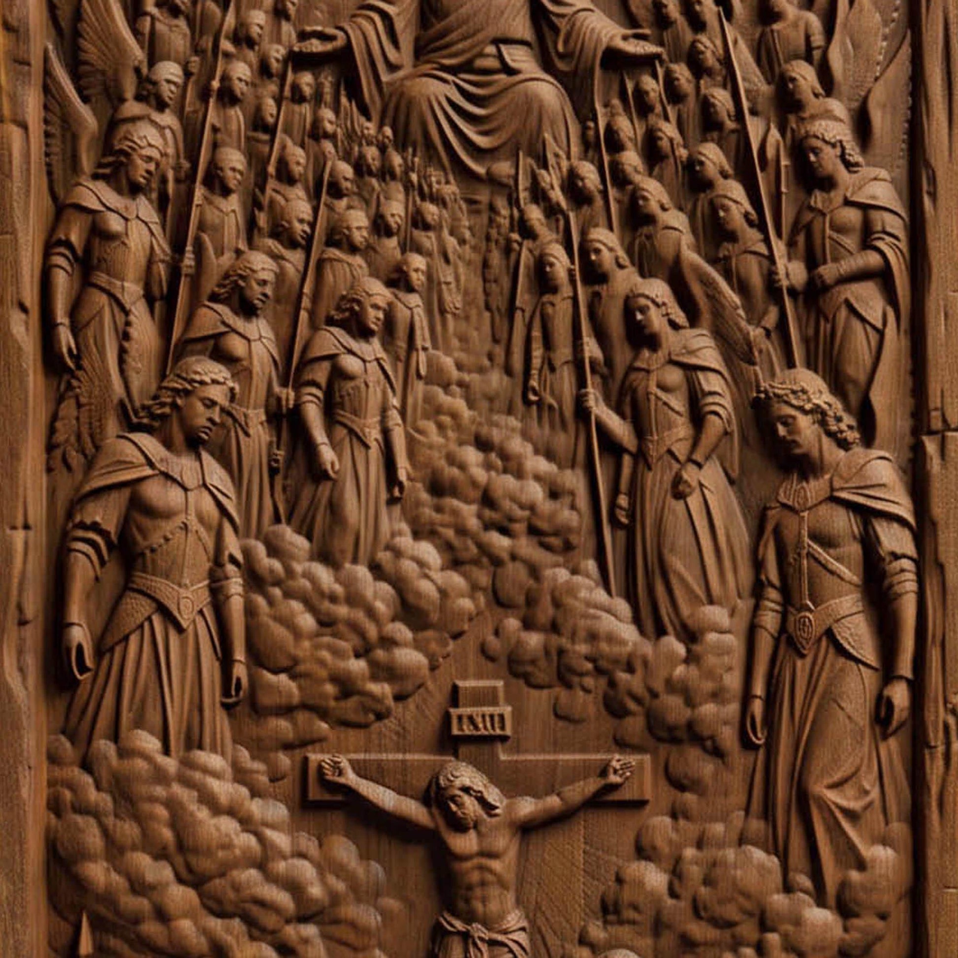 The Crucifixion Wooden Carved Handmade Christian Icon  Byzantine Greek Orthodox Home Decor Cretan Holy Carvings