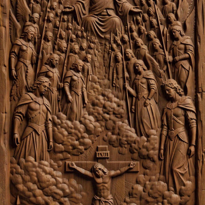 The Crucifixion Wooden Carved Handmade Christian Icon  Byzantine Greek Orthodox Home Decor Cretan Holy Carvings