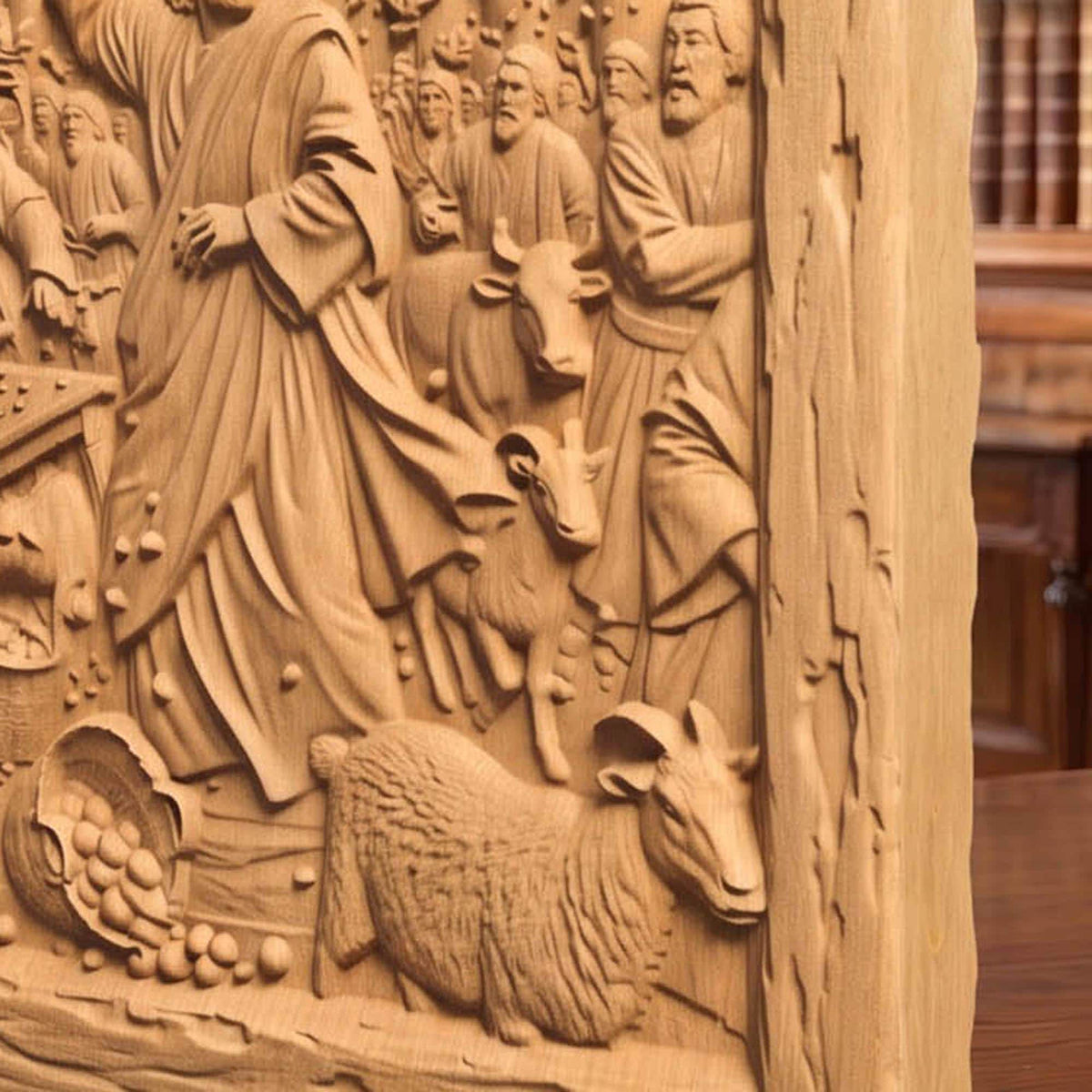 Jesus Christ Cleansing the Temple Wooden Carved Handmade Christian Icon  Byzantine Greek Orthodox Home Decor Cretan Holy Carvings